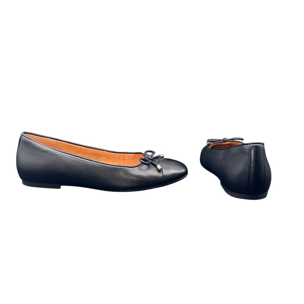 Vionic Klara Black Leather Ballet Flats Womens 9 Bow Square Toe Comfort Shoes